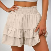 Tdoqot Womens Summer Trendy Shorts- Flowy Elastic High Waist Casaul Cotton Linen Shorts Khaki Size XL